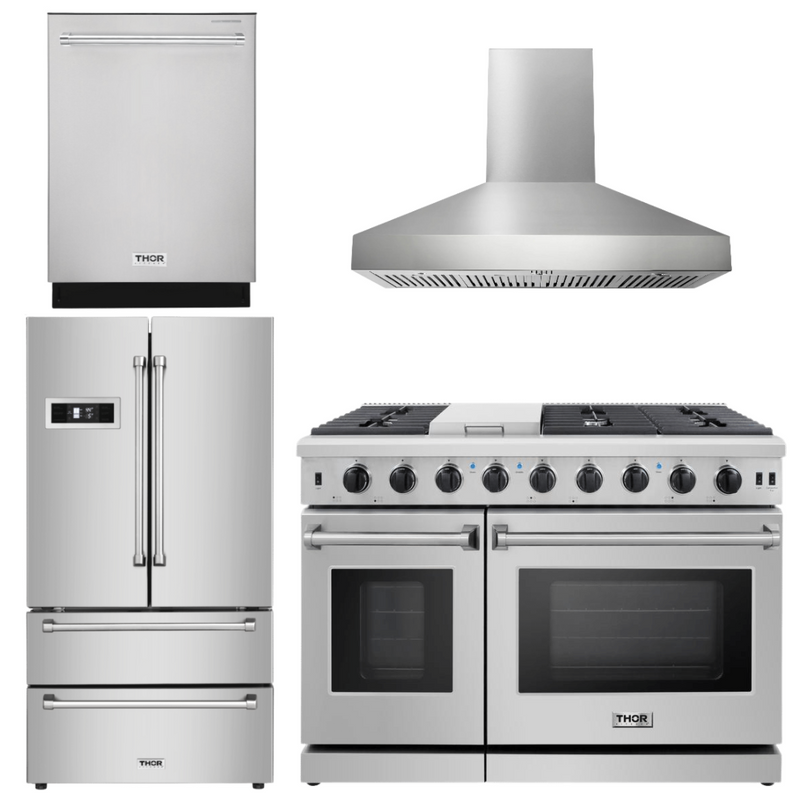 Thor Kitchen Bundle - 48 in. Propane Gas Range, Range Hood, Dishwasher, Refrigerator, AB-LRG4807ULP-W-2