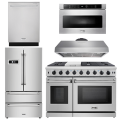 Thor Kitchen Set - 48 in. Gas Range, Range Hood, Dishwasher, Refrigerator, Microwave Drawer, AS-LRG4807U-7