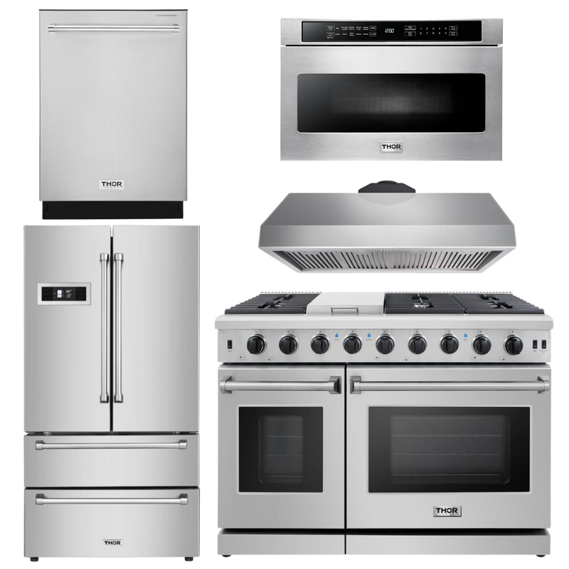 Thor Kitchen Bundle - 48 in. Gas Range in a 5 Piece Kitchen Bundle, AB-LRG4807U-7