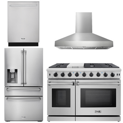 Thor Kitchen Bundle - 48 in. Gas Range, Range Hood, Dishwasher, Refrigerator with Water and Ice Dispenser, AB-LRG4807U-W-7