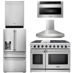 Thor Kitchen Package - 48 in. Gas Range, Range Hood, Dishwasher, Refrigerator with Water and Ice Dispenser, Microwave Drawer, AP-LRG4807U-W-9