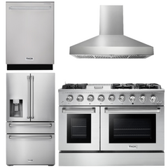 Thor Kitchen Package - 48 in. Propane Gas Range, Range Hood, Refrigerator with Water and Ice Dispenser, Dishwasher, AP-HRG4808ULP-W-7