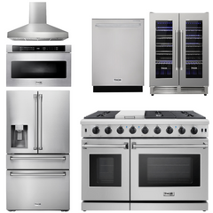 Thor Kitchen Package - 48 in. Gas Range, Range Hood, Refrigerator with Water and Ice Dispenser, Dishwasher, Wine Cooler, Microwave, AP-LRG4807U-W-10