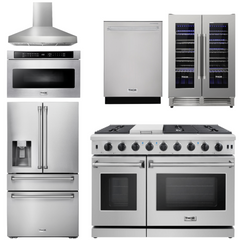 Thor Kitchen Bundle - 48 in. Gas Range, Range Hood, Refrigerator with Water and Ice Dispenser, Dishwasher, Wine Cooler, Microwave, AB-LRG4807U-W-10