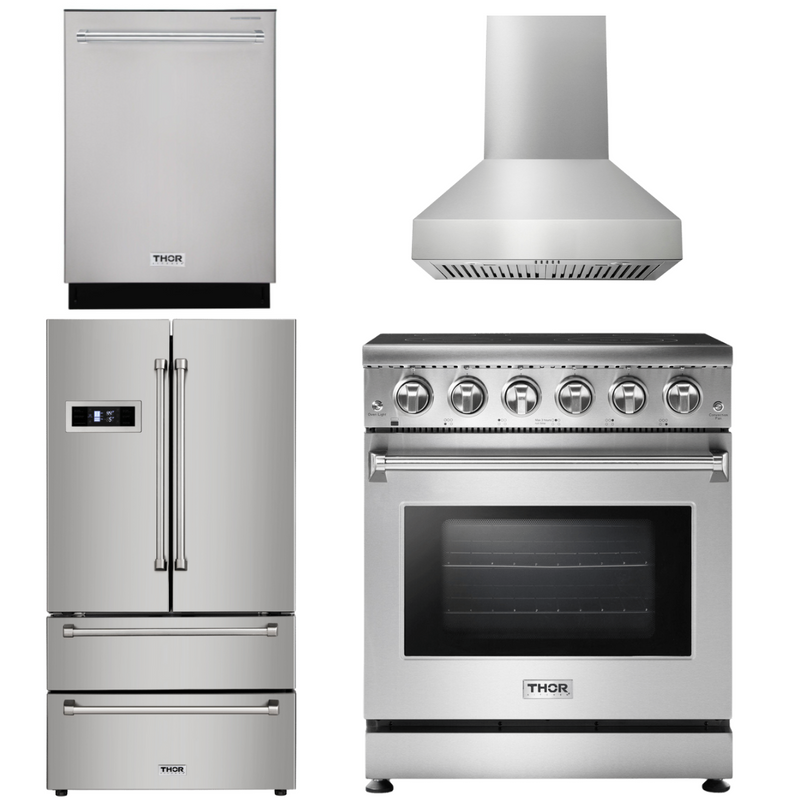 Thor Kitchen Package - Professional 30 In. Electric Range, Range Hood, Refrigerator, Dishwasher, AP-HRE3001-W-2