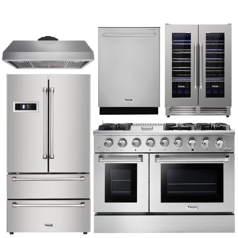 Thor Kitchen Appliance Bundle - 48 In. Gas Range in 5 Piece Kitchen Bundle, AB-HRG4808U-4