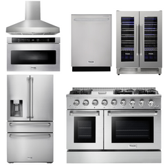 Thor Kitchen Appliance Package - 48 in. Propane Gas Range, Range Hood, Refrigerator with Water and Ice Dispenser, Dishwasher, Microwave Drawer, Wine Cooler, AP-HRG4808ULP-W-10