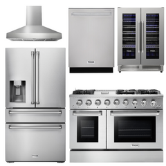 Thor Kitchen Appliance  Package - 48 in. Propane Gas Range, Range Hood, Refrigerator with Water and Ice Dispenser, Dishwasher, Wine Cooler, AP-HRG4808ULP-W-8