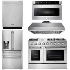 Thor Kitchen Professional Package 48 in. Gas Range, Range Hood, Refrigerator with Water and Ice Dispenser, Dishwasher, Microwave Drawer, AP-HRG4808U-13