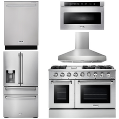 Thor Kitchen Appliance Package 48 in. Propane Gas Range, Range Hood, Refrigerator with Water and Ice Dispenser, Dishwasher, Microwave Drawer, AP-HRG4808ULP-W-9