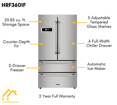 Thor Appliance Package - 36 In. Electric Range, Range Hood, Refrigerator, Dishwasher, Wine Cooler, AP-HRE3601-W-3