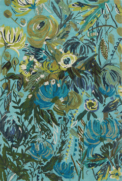 Loloi Rugs Wild Bloom Collection Rug in Aqua, Green - 5 x 7.5 feet