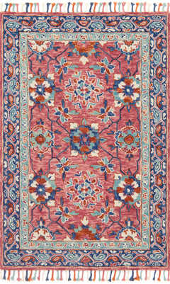 Loloi Rugs Zharah Collection Rug in Rose, Denim - 7.8 x 9.8 feet