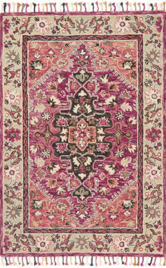 Loloi Rugs Zharah Collection Rug in Raspberry, Taupe - 7.8 x 9.8 feet