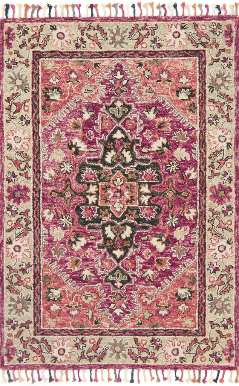 Loloi Rugs Zharah Collection Rug in Raspberry, Taupe - 7.8 x 9.8 feet