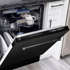 ZLINE 5-Piece Appliance Package - 48 In. Gas Rangetop, Range Hood, Refrigerator, Dishwasher and Wall Oven in Black Stainless Steel, 5KPR-RTBRH48-AWSDWV