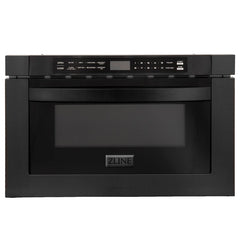 ZLINE Appliance Package - 48 In. Gas Range, Refrigerator, Range Hood, Microwave Drawer in Black Stainless Steel, 4KPR-RGBRH48-MW