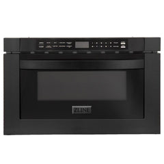 ZLINE 36 in. Kitchen Package with Black Stainless Steel Dual Fuel Range, Convertible Vent Range Hood and Microwave Drawer, 3KP-RABRH36-MW