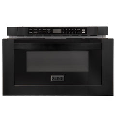 ZLINE Appliance Package - 48 In. Gas Range, Refrigerator, Range Hood, Microwave Drawer in Black Stainless Steel, 4KPR-RGBRH48-MW