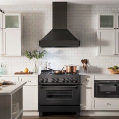 ZLINE Appliance Package - 36 In. Dual Fuel Range, Range Hood, Microwave and Dishwasher in Black Stainless Steel, 4KP-RABRH36-MWDWV