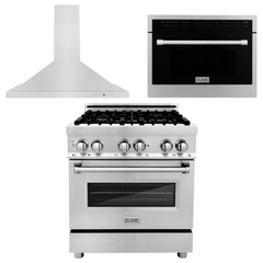 ZLINE Appliance Package - 30 In. Dual Fuel Range, Range Hood, Microwave Oven in Stainless Steel, 3KP-RARHMWO-30