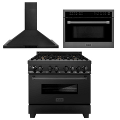 ZLINE Appliance Package - 36 In. Dual Fuel Range with Brass Burners, Range Hood, Microwave Oven in Black Stainless Steel, 3KP-RABRHMWO-36