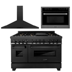 ZLINE Appliance Package - 48 In. Dual Fuel Range with Brass Burners, Microwave Oven, Range Hood in Black Stainless Steel, 3KP-RABRHMWO-48