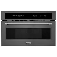 ZLINE 4-Piece Appliance Package - 30 In. Rangetop, Wall Oven, Refrigerator, and Microwave Oven in Black Stainless Steel, 4KPR-RTB30-MWAWS