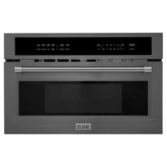 ZLINE 4-Piece Appliance Package - 48 In. Rangetop, Wall Oven, Refrigerator, and Microwave Oven in Black Stainless Steel, 4KPR-RTB48-MWAWS