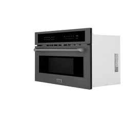 ZLINE 4-Piece Appliance Package - 48 In. Rangetop, Wall Oven, Refrigerator, and Microwave Oven in Black Stainless Steel, 4KPR-RTB48-MWAWS