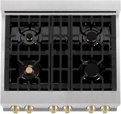 ZLINE 30 Inch Autograph Edition Dual Fuel Range in DuraSnow® Stainless Steel with Champagne Bronze Accents, RASZ-SN-30-CB