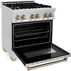 ZLINE 30 Inch Autograph Edition Dual Fuel Range in Stainless Steel with Champagne Bronze Accents, RAZ-30-CB