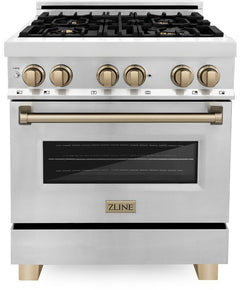 ZLINE 30 Inch Autograph Edition Dual Fuel Range in Stainless Steel with Champagne Bronze Accents, RAZ-30-CB