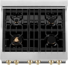 ZLINE 30 Inch Autograph Edition Dual Fuel Range in Stainless Steel with Champagne Bronze Accents, RAZ-30-CB