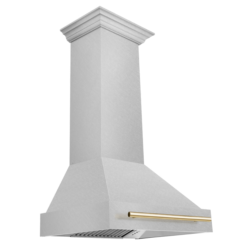 ZLINE 30 Inch Autograph Edition DuraSnow® Range Hood with DuraSnow® Shell and Gold Handle, 8654SNZ-30-G