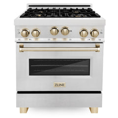 ZLINE 30 Inch Autograph Edition Gas Range in DuraSnow® Stainless Steel with Gold Accents, RGSZ-SN-30-G