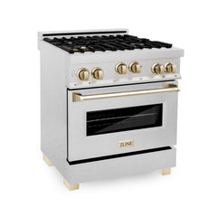 ZLINE 30 Inch Autograph Edition Gas Range in DuraSnow® Stainless Steel with Gold Accents, RGSZ-SN-30-G