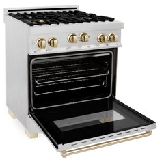 ZLINE 30 Inch Autograph Edition Gas Range in DuraSnow® Stainless Steel with Gold Accents, RGSZ-SN-30-G