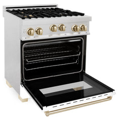 ZLINE 30 Inch Autograph Edition Gas Range in DuraSnow® Stainless Steel with White Matte Door and Gold Accents, RGSZ-WM-30-G