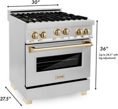 ZLINE 30 Inch Autograph Edition Gas Range in Stainless Steel with Champagne Bronze Accents, RGZ-30-CB