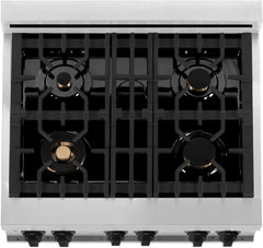 ZLINE 30 Inch Autograph Edition Gas Range in Stainless Steel with White Matte Door and Champagne Bronze Accents, RGZ-WM-30-CB