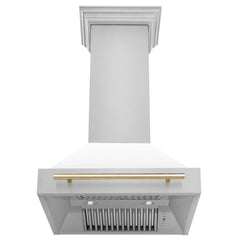 ZLINE 30 Inch Autograph Edition Range Hood with White Matte Shell and Gold Handle, 8654STZ-WM30-G