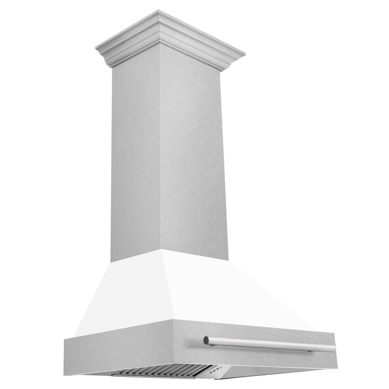 ZLINE 30 Inch DuraSnow® Stainless Steel Range Hood with White Matte Shell, 8654SNX-WM-30