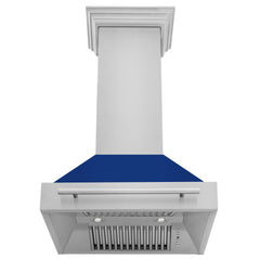 ZLINE 30 Inch Stainless Steel Range Hood with Blue Gloss Shell, 8654STX-BG30