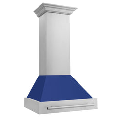 ZLINE 30 Inch Stainless Steel Range Hood with Blue Matte Shell and Stainless Steel Handle, 8654STX-BM30