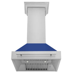 ZLINE 30 Inch Stainless Steel Range Hood with Blue Matte Shell and Stainless Steel Handle, 8654STX-BM30