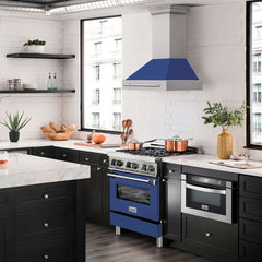 ZLINE 30 Inch Stainless Steel Range Hood with Blue Matte Shell and Stainless Steel Handle, 8654STX-BM30