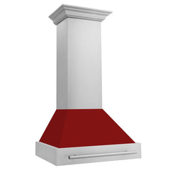 ZLINE 30 Inch  Stainless Steel Range Hood with Red Gloss Shell and Stainless Steel Handle, 8654STX-RG30