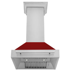 ZLINE 30 Inch  Stainless Steel Range Hood with Red Gloss Shell and Stainless Steel Handle, 8654STX-RG30