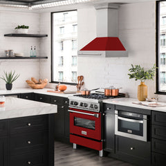 ZLINE 30 Inch  Stainless Steel Range Hood with Red Gloss Shell and Stainless Steel Handle, 8654STX-RG30